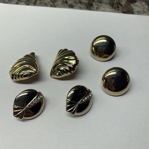 Lot of 3 Vintage - Modern Costume Earrings Clip On Clip-on - Gold Tone